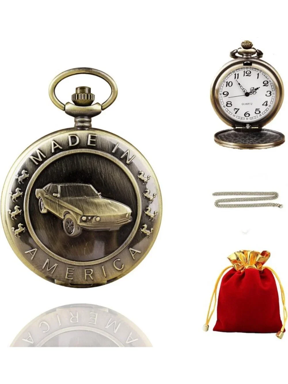 Men's Brown Analog Quartz Car Shape Pendant Necklace Round Case Pocket Watch